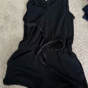 Sundays Black Romper with Lace Trim